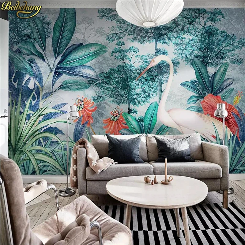 

beibehang Custom papel de parede 3d Medieval rainforest banana leaf flamingo idyllic photo wallpaper for living room background