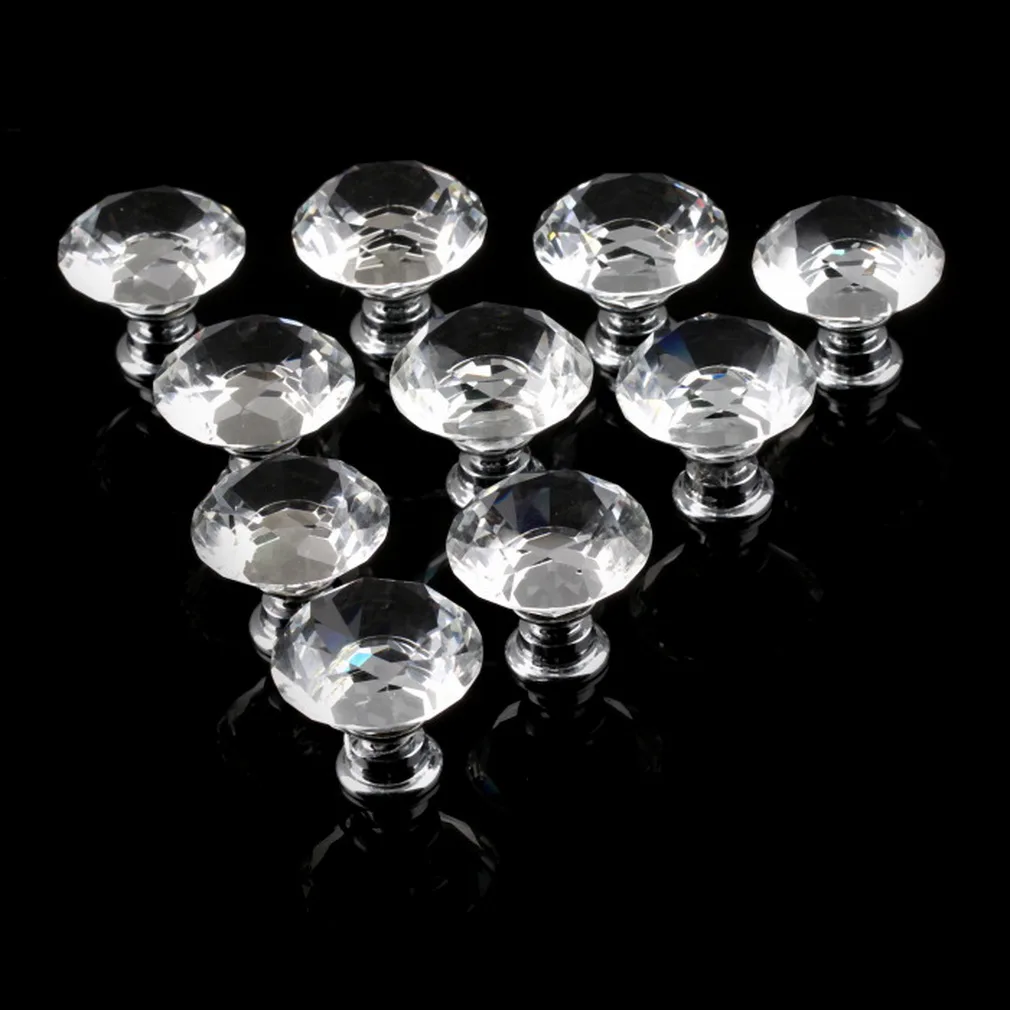 1pack/10 Pcs 30mm Diamond Shape Crystal Glass Drawer Cabinet Knob Pull Handle Kitchen Door Wardrobe Hardware