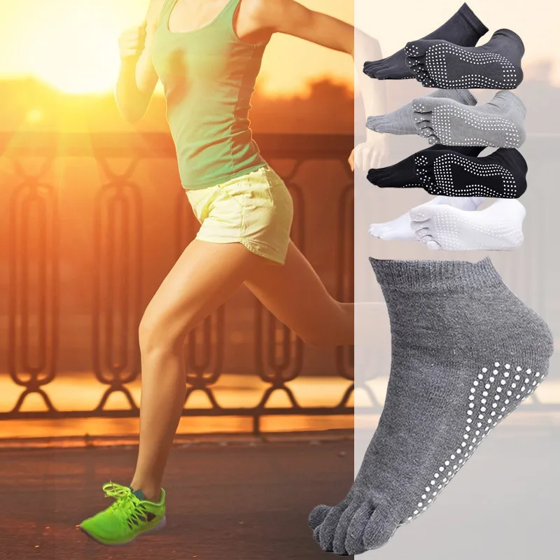 Outdoor Sports Fitness Socks Five-toe Anti-skid Breathable Climbing Camping Hiking Running Cycling Yoga Men Socks Black Gray