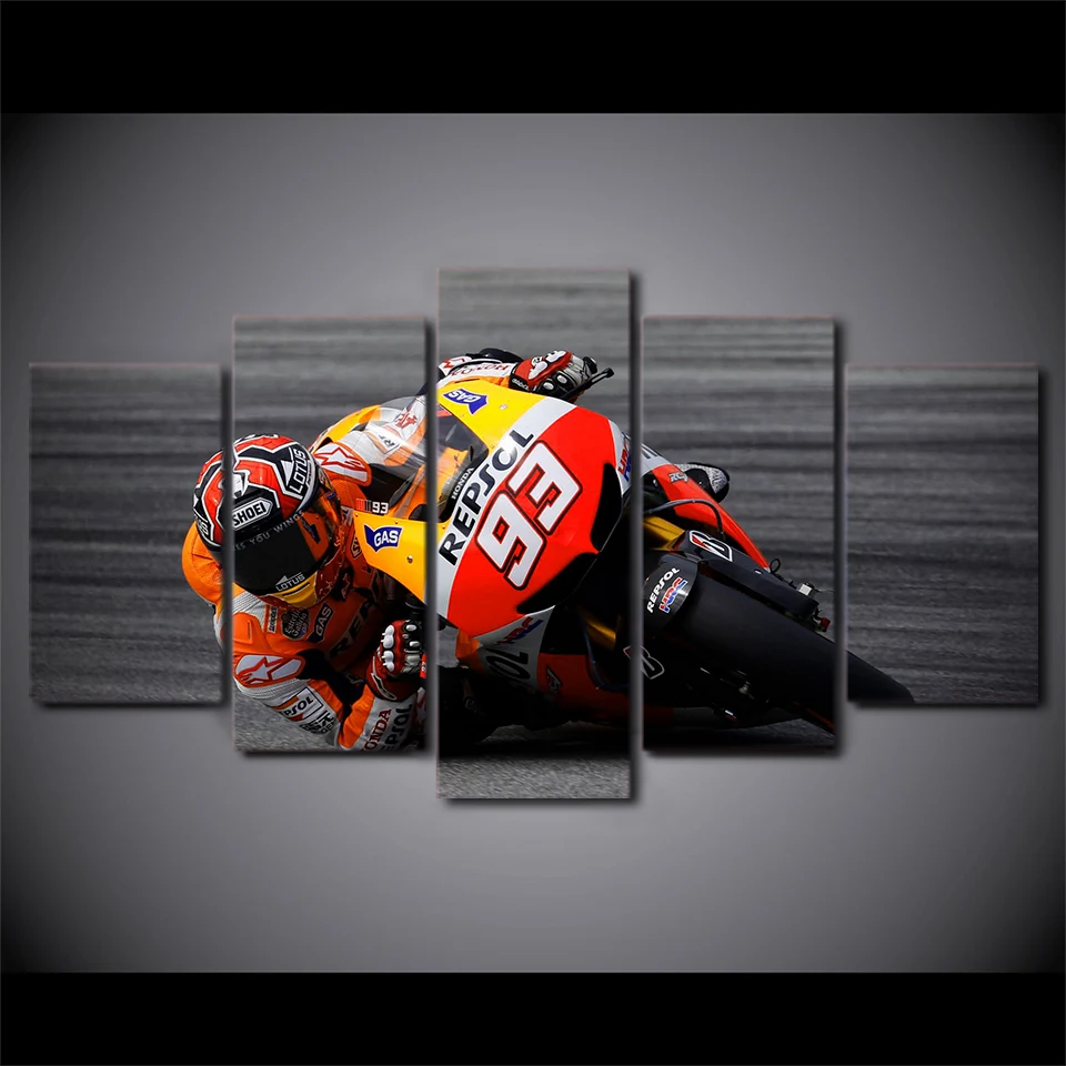 5 Pcs/Set Framed HD Printed Bull Motorcycle Racing Wall Canvas Art