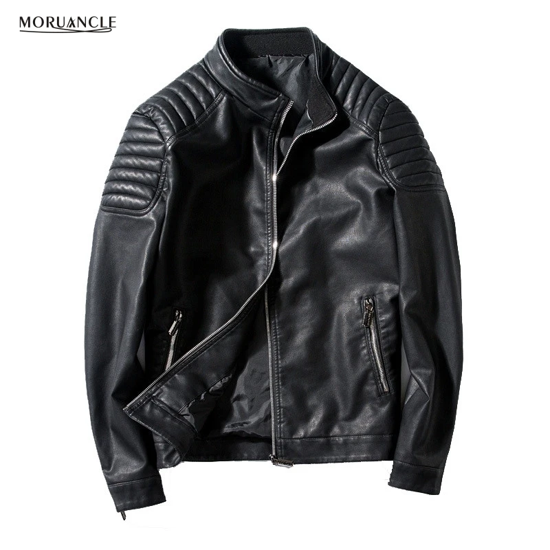 MORUANCLE Hi-Street мужская мотоциклетная кожаная куртка со стоячим воротником, облегающие Байкерские Куртки из искусственной замши, мужские куртки на молнии с манжетами размера плюс 4XL