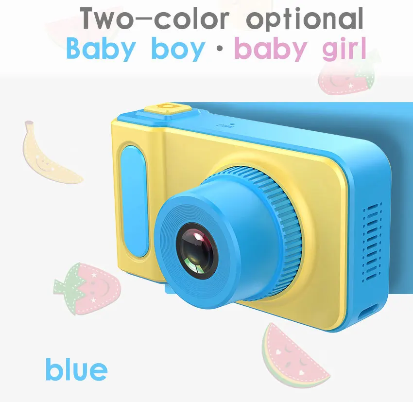 Детская камера, Детская цифровая камера, подарок на день рождения, обучающая игрушка для малышей, 1080p HD, 2 дюйма, большой экран, милая игрушечная мини-камера - Цвет: Синий