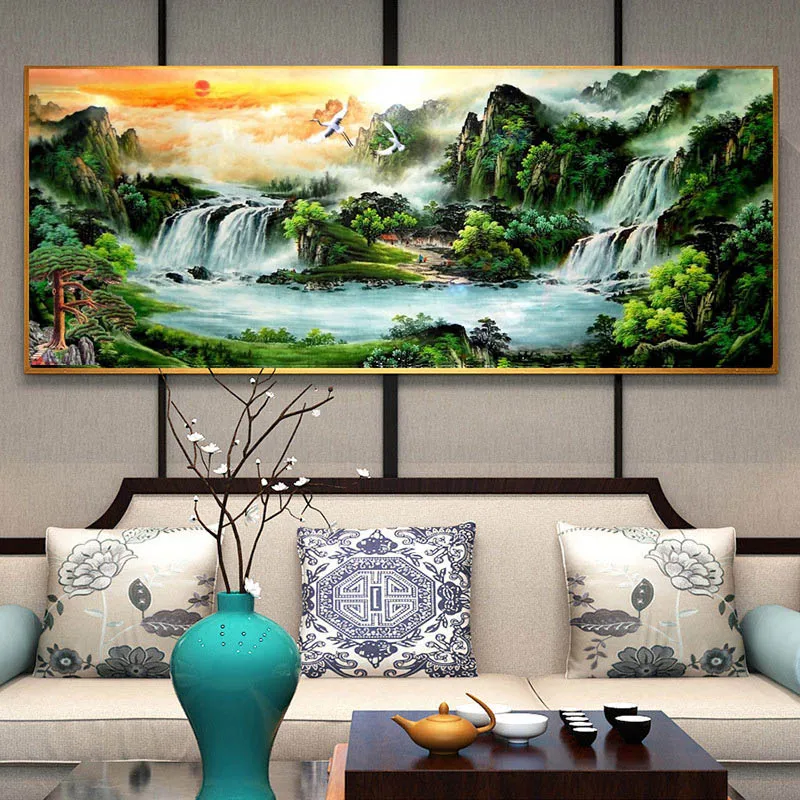 

D SH Diy Diamond Painting Kits Waterfall Diamond Embroidery Landscape Like Cornucopia Living Room Decoration Chinese Painting