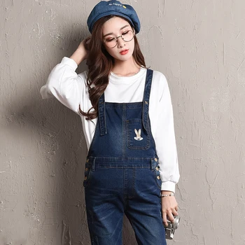 

New Pregnant Women's Denim Jeans Overalls Embroidery Rabbit Maternity Suspender Trousers Adjustable Prop Belly Pregnancy Pants