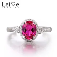 Leige Jewelry Ruby Solid 925 Sterling Silver Ring Red Gemstone July Birthstone Oval Cut Engagement Wedding Ring Gifts for Women