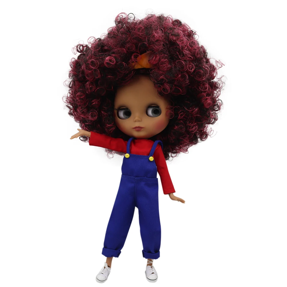 

Blyth doll 30cm dark skin matte face Red mixed explosion head 1/6 JOINT body ICY SD DIY high quality toys gift