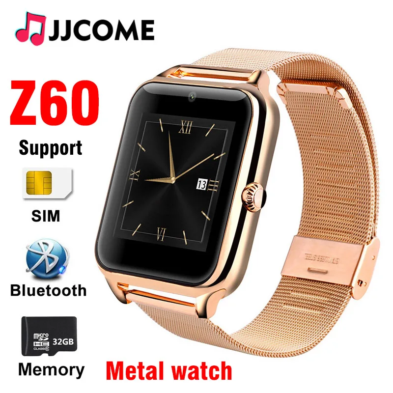 

Z60 Bluetooth Smart Watch with Sim Card TF Camera Metal Sport Pedometer PK DZ09 A1 i5 Q9 Y1 For Women Men Android IOS Smartwatch