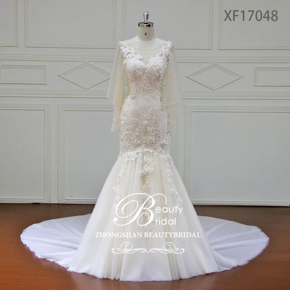 

Custom made Mermaid Wedding Dresses Appliques Button back Bridal Gowns Vestido De Novias Wedding Dress XF17048