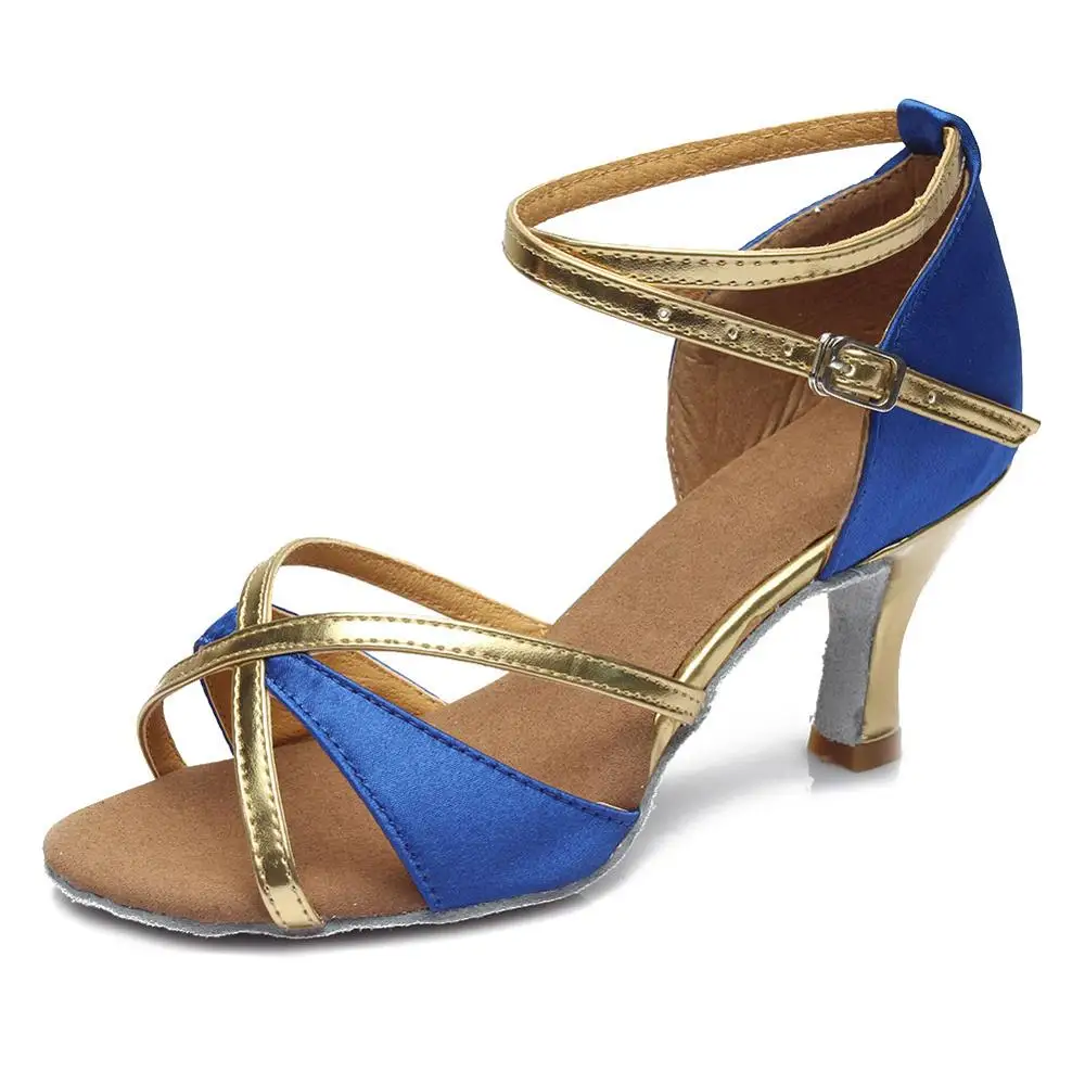 Горячая Распродажа,, женские танцевальные туфли для латинских танцев, танцевальные туфли для танго, сальсы для женщин, танцевальные туфли, 4 цвета, 805 - Цвет: Blue 7cm
