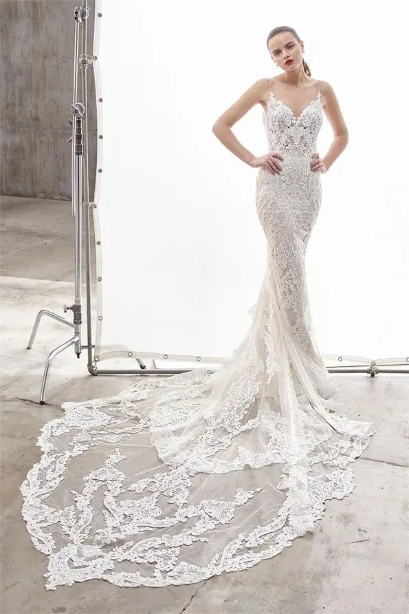 Eslieb Elegant wedding dresses mermaid 1.5 m tail crystal bridal gown