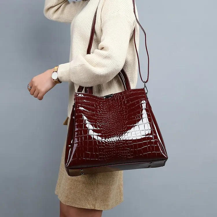 Burminsa 2 шт./компл. глянцевый Лакированная кожа Для женщин сумки с узором «крокодиловая кожа»; большие женские Сумки Вместительная женская сумка Курьерские сумки