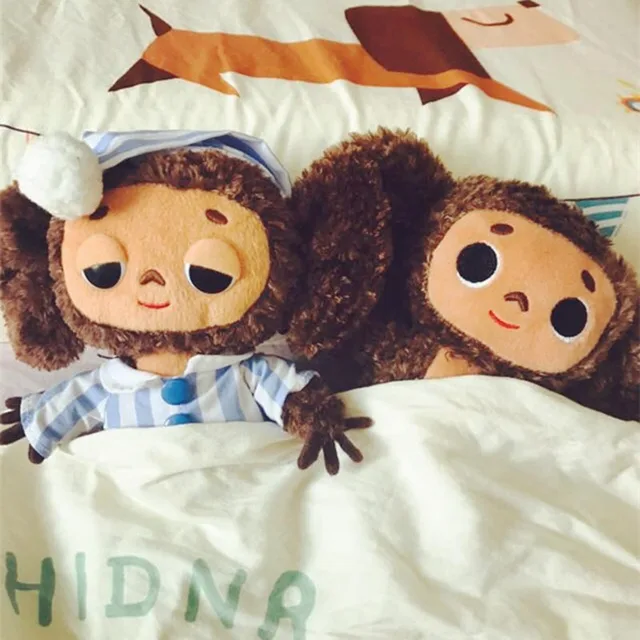 Cute Cheburashka Plush Toy Big Ryes Monkey with Clothes Soft Doll Russia Anime Baby Kids Sleep Appease Doll Toys for Childre 2