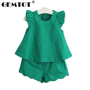 

GEMTOT Girls Clothing Sets 2019 New Arrival Spring&Summer O-Neck Sleeveless Solid Kids Clothing Sets Children Clothing k1