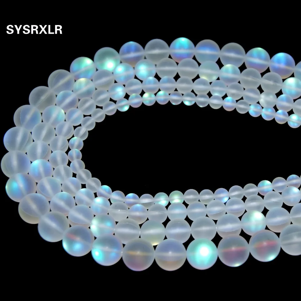 Բնական Ավստրիա բյուրեղային սինթեզ Փայլեր Moon Stone Beads ոսկեղենի պատրաստման համար DIY ձեռնաշղթա մանյակ 6/8/10/12 MM Strand 15 '