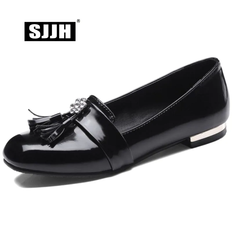 

SJJH Woman Loafers Flats with Square Toe Fringe Crystal Solid Comfort Footwear Casual Formal Working Shoes Large Size A384