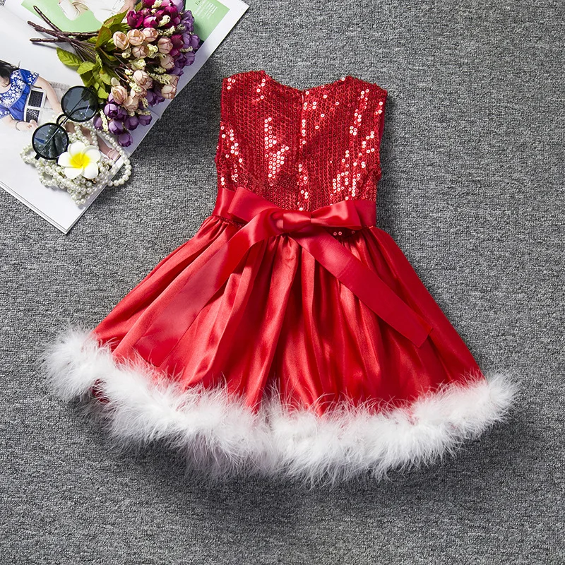 Рождество праздничные платья для девочек блестками без рукавов Детские платья принцессы для Обувь для девочек для маленьких девочек одежда Детский костюм