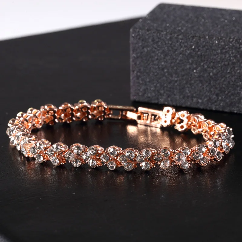 

Top quality luxury full rhinestone women bracelet elegant silver rose gold cubic zirconia bracelet&bangle for female gift
