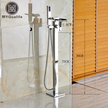 

Floor Mount Bath Clawfoot Tub Filler Faucet ABS Handshower Free Standing Bathroom Bathtub Mixers Chrome Finish