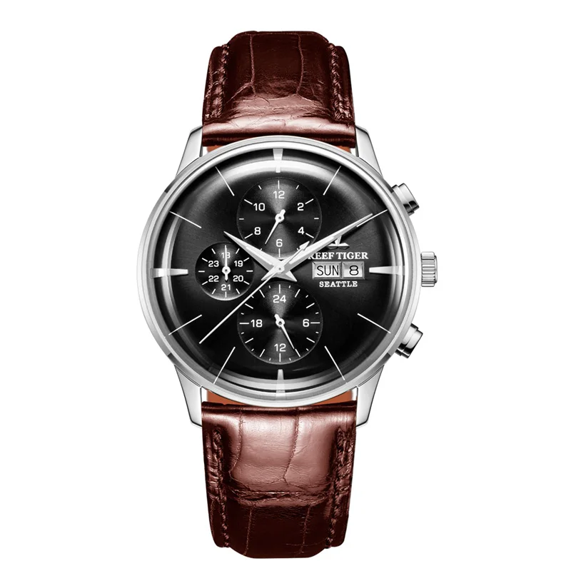 Reef Tiger/RT Топ брендовые Роскошные автоматические часы Reloj Hombre многофункциональные модные кожаные мужские часы из розового золота RGA1699 - Цвет: RGA1699-YBS