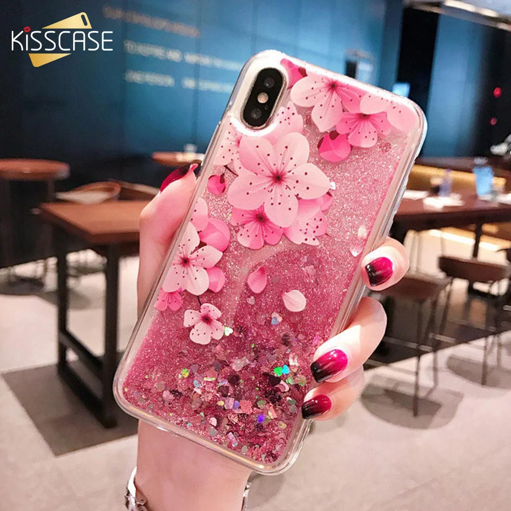 

KISSCASE Quicksand Liquid Phone Case for Huawei Honor 8X 9 10 9 Lite Funda Peach Flower Case for Huawei Mate 20 P30/20 Pro Cover