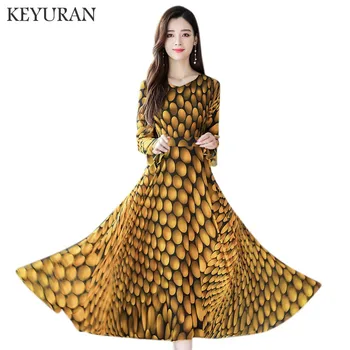 

Korean Fashion Spring Autumn Floral Dress Ladies Beach Dress Women Long Sleeve Long Chiffon Dresses M-XXXL sexy dress elegant