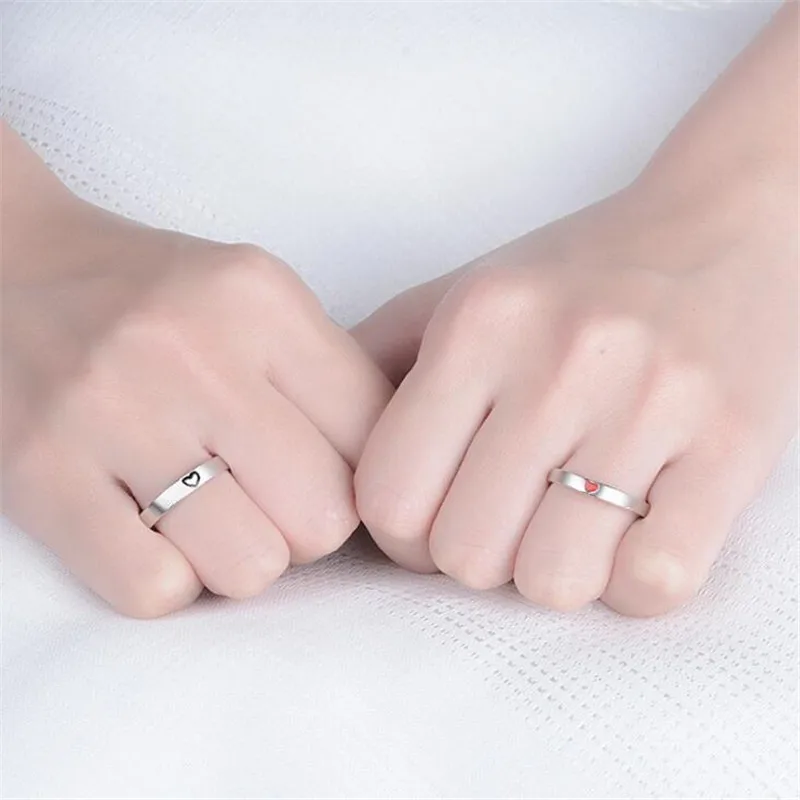 Simple Style Fashion Love Heart Female Couple Rings Copper Wedding Band Men Engagement Ring Couple Jewelry