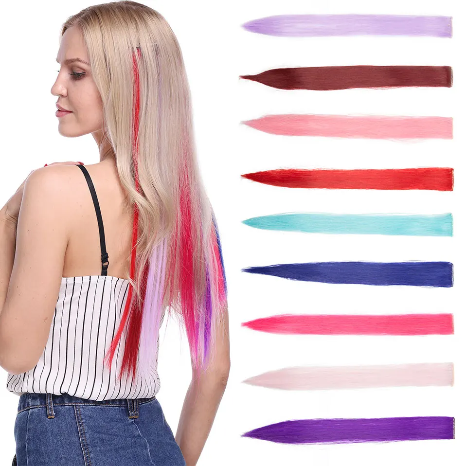 

SNOILITE 1pack 22inch clip in one piece hair extension straight Colored hairpiece synthetic strips hair for cheering team