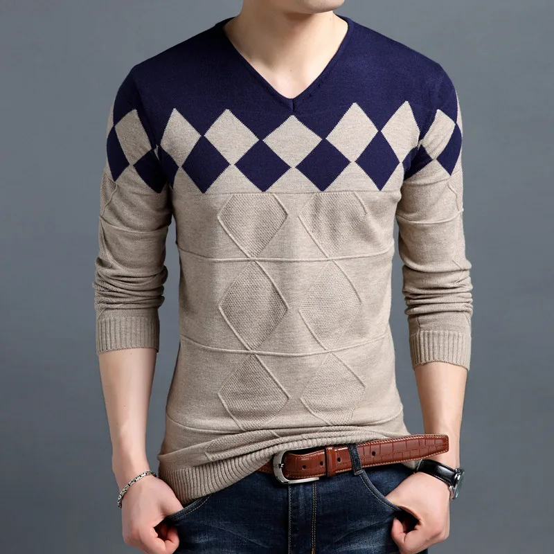 Новинка, полосатый Мужской пуловер, свитера, Мужской Повседневный свитер с v-образным вырезом, Рождественский свитер, трикотаж, плюс размер, хлопковая рубашка, мужской 3XL