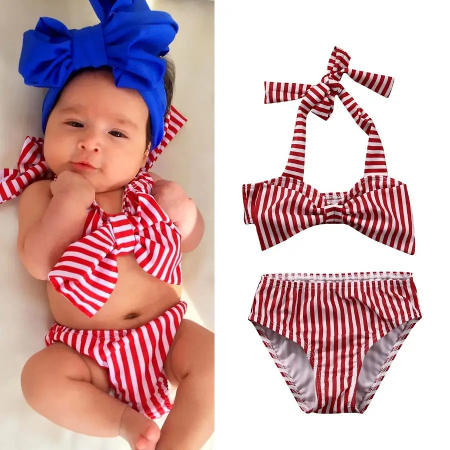 

2017 2-6Y Striped Toddler Kids toddler children cute pink Baby Girls Bikini Set Swimwear Swimsuit Bathing Beach Suit