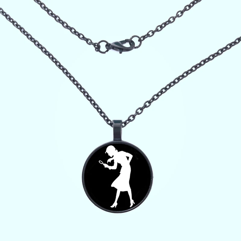2019 Нэнси Drew девушка детектив, Mystery Book Jewelry, черный и белый цвета художественное ожерелье-кулон белый Принт стекло кулон цепочки Ожерелья