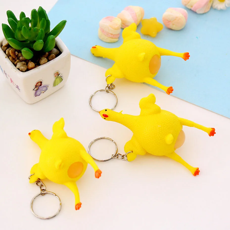 

Unique Novelty Laying Egg Hens Chicken Keychains Tricky Gadgets Funny Key Protector Crowded Stress Ball Key Fob SP1940