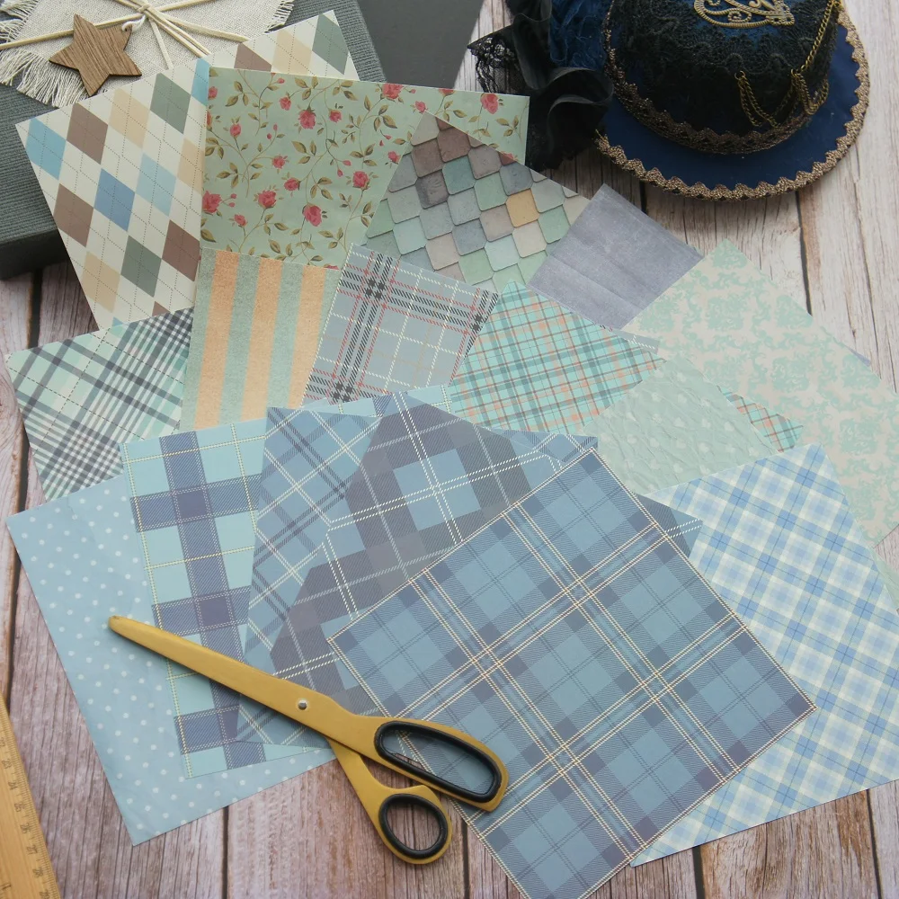 

16 Sheets/lot 16.5*16.5cm DIY old fashion blue Paper Design Wrapping Creative Paper Craft Background Scrapbook Paper
