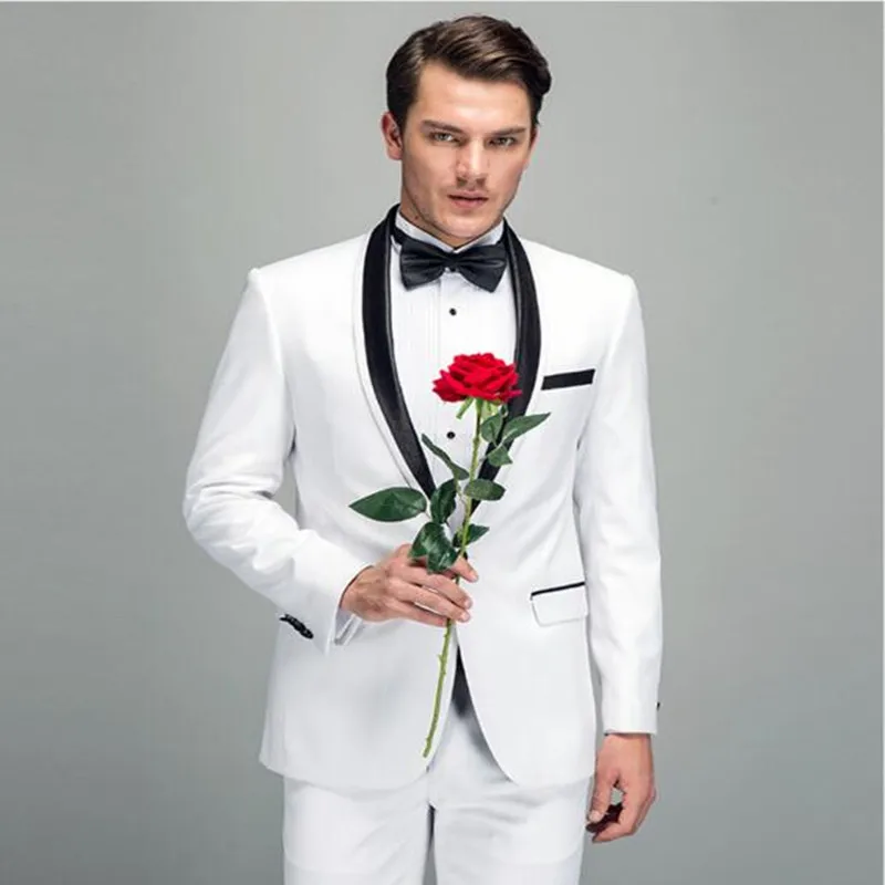 

New men's suit dress suit dress two-piece men's white satin round neck men's suit wedding groom groomsmen dress