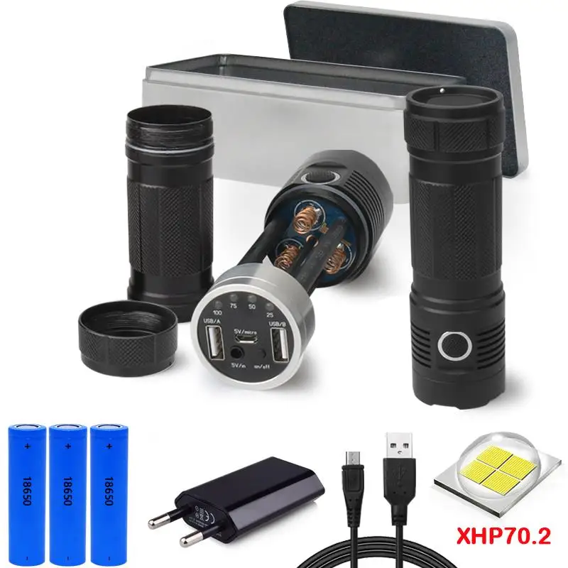 

charge long range flashlight xhp70 power bank outdoor usb most powerful flashlight military spotlight hunting lamp 18650 torch