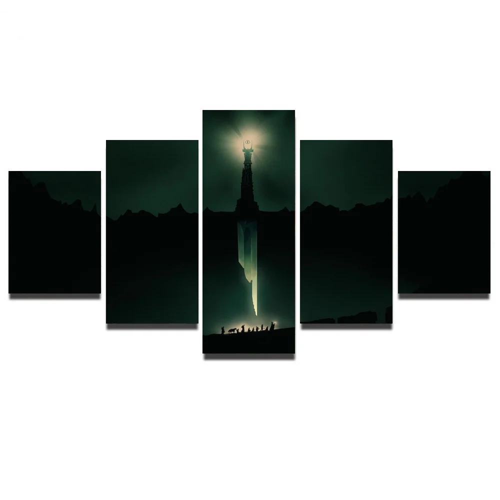 

Modular Poster HD Printed Canvas Painting Art 5 Pieces Canvas Art Olly Moss Inspired Lord of The Rings Movie Poster Unframed