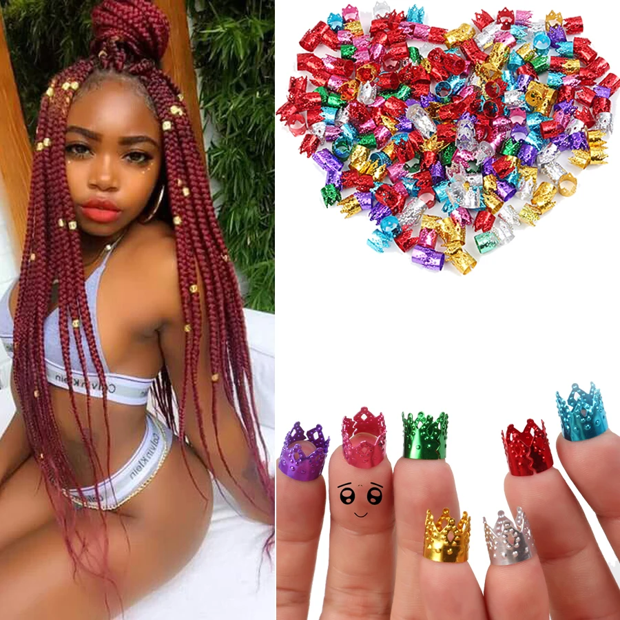 

Alileader 30-50 PCS Adjustable Dreadlock Beads Braids Hair Clips Accessories Colorful Crown Cuff Dreadlocks Tube Bead Hair Ring