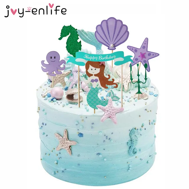 Joy Enlife 1set Mermaid Happy Birthday Cake Topper Diy Mermaid Party