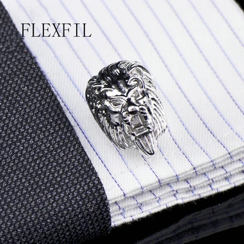 

Jewelry french shirt cufflinks for mens white lion Cuffs links wedding Buttons Black High Quality wholesale Free Shipping