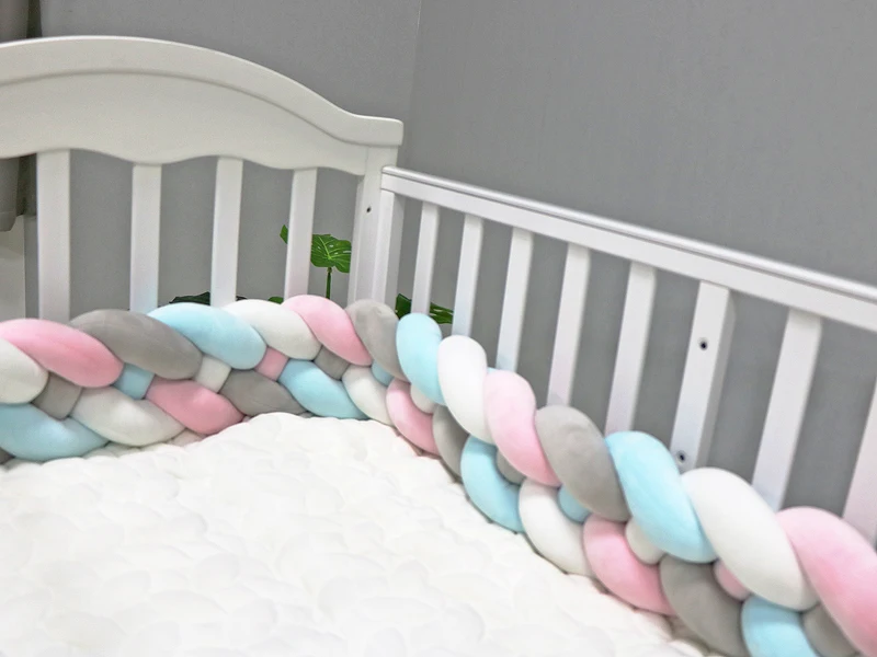 200 см детская защита для кроватки с четырьмя завязанными узелками Детская кровать бампер плетение плюшевая детская подушка для колыбели для детской комнаты декор