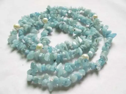 

06525 necklace aquamarine chip beads mixed white pearls 35