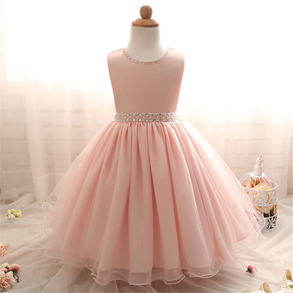 Buy Cheap Baby Girls Evening Dress Kids Sequins Lace Princess Dress with Pearl Belt Toddler Wedding Gown Clothes Children Costume Vestido