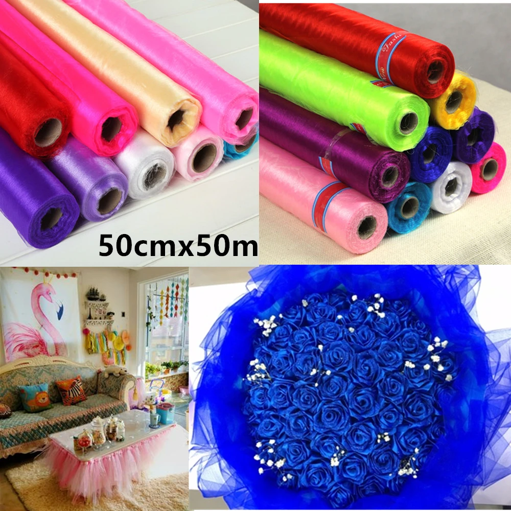 

50cmx50m Yarn Roll Wedding Decoration Table Runner Decoration Crystal Tulle Organza Gauze Birthday Wedding Party Favors Supplies