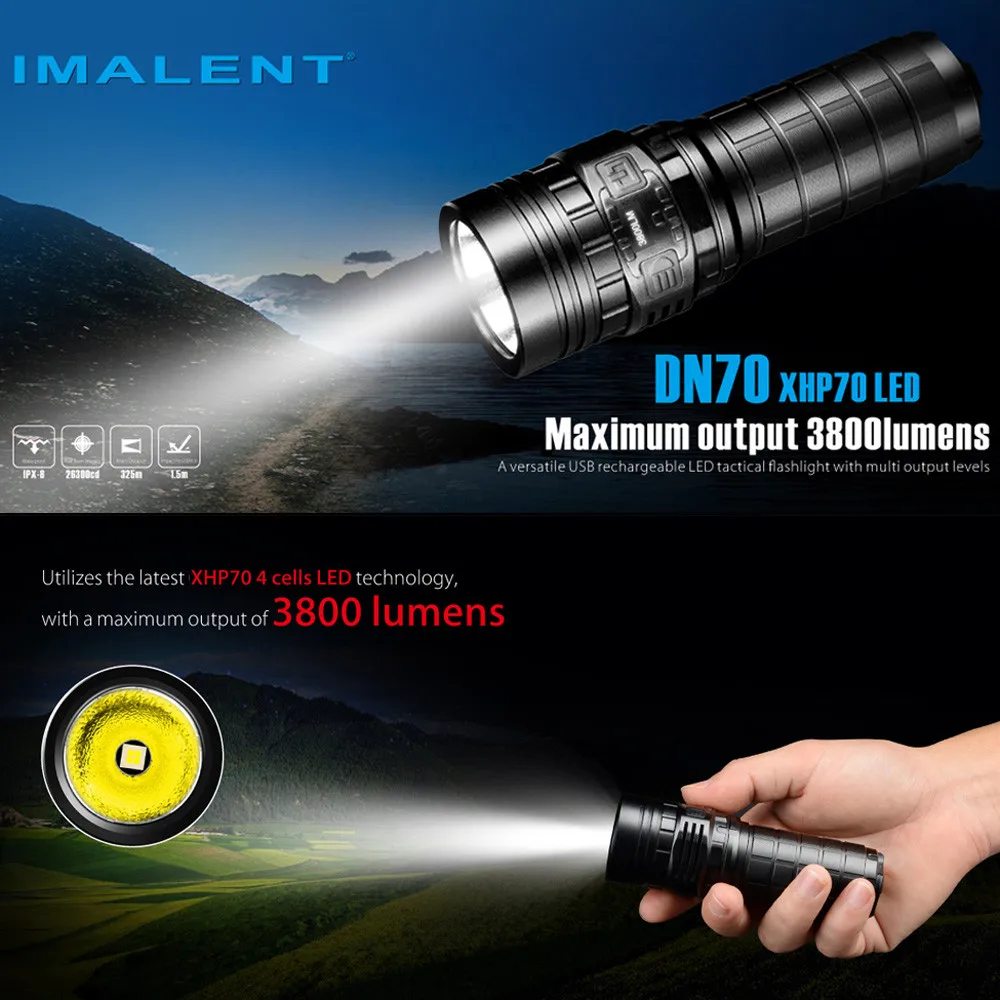 

New High Quality IMALENT DN70 XHP70 3800LM 26650 LED Flashlight Tactical Rechargeable Lighting Drop Shipping
