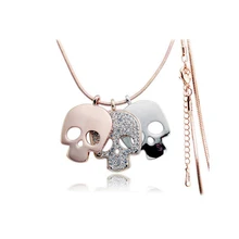 Rhinestone del cráneo del azúcar collar de mujer/Nueva joyería de hiphop de la manera de oro rosa Mexico esqueleto colgante collares largos de cadena suéter
