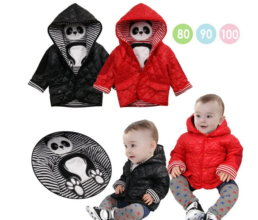 

New Winter Baby Thick Cotton Coat Red Black Color Panda Model Boy Down Jacket Winter Warm Kid Clothes Coat