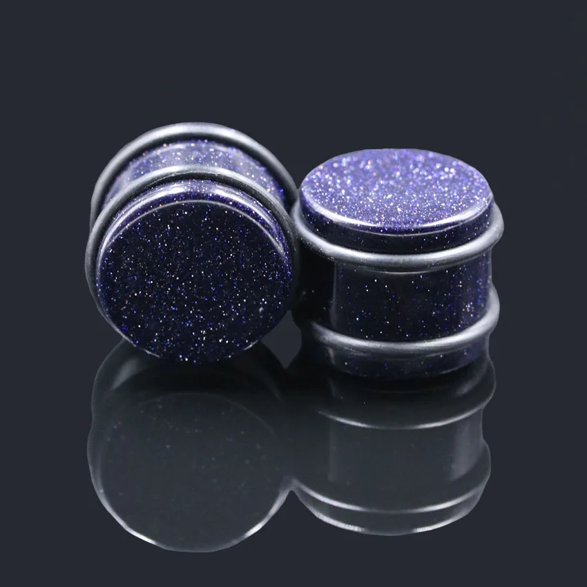 2017New Natural Blue Sand Stone Rubber Ring Flesh Tunnels Ear Expanders