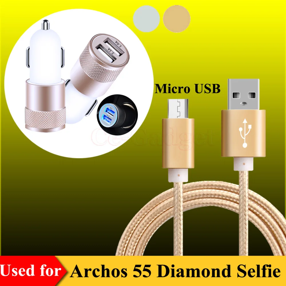 2-Port Quick Car Charger + Micro USB Charge Cable for Archos 70 Xenon Color Oxygen 101c/70b Copper 70c 101c Platinum | Мобильные