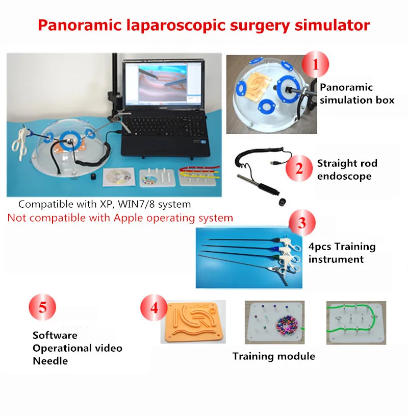 

Panoramic Laparoscopic surgery simulator Hemisphere training box + Endoscope + 4 training equipment + standard training module Y