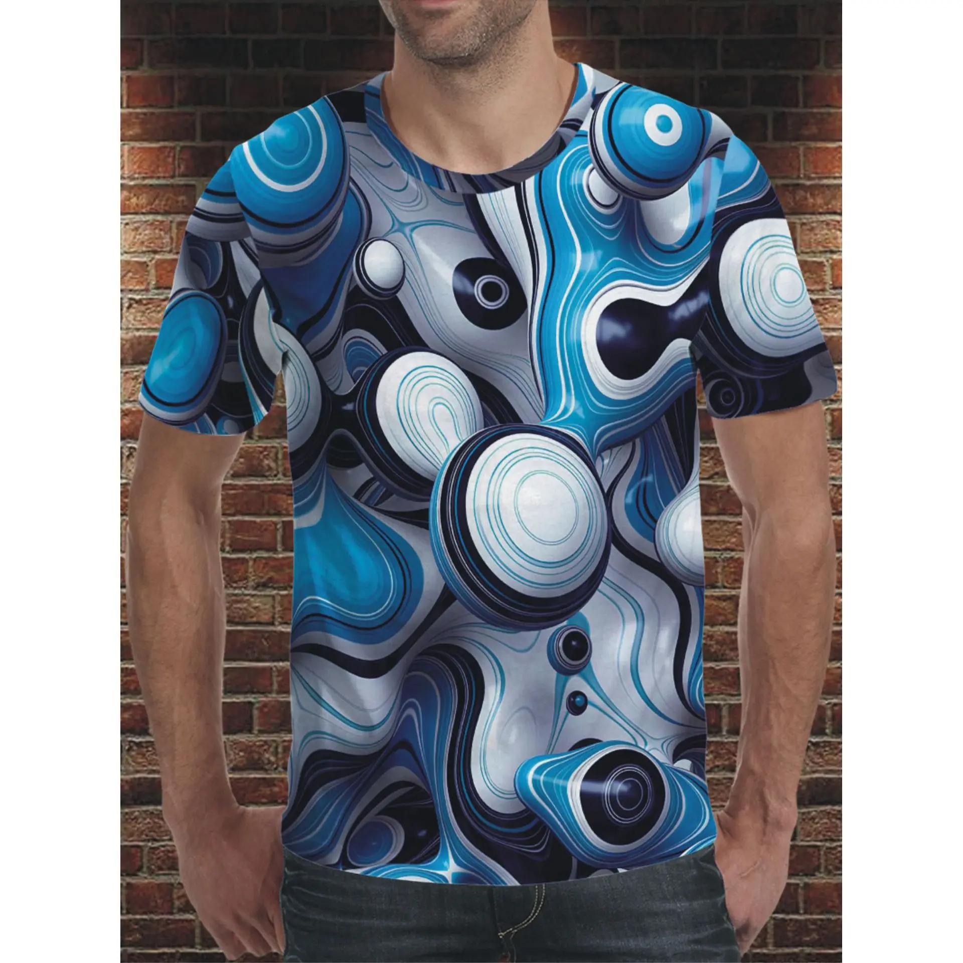 

Men T shirt Stereoscopic shirts 3D Space Short Sleeve Crew Neck Summer Striped Hip Hop Beach Streetwear