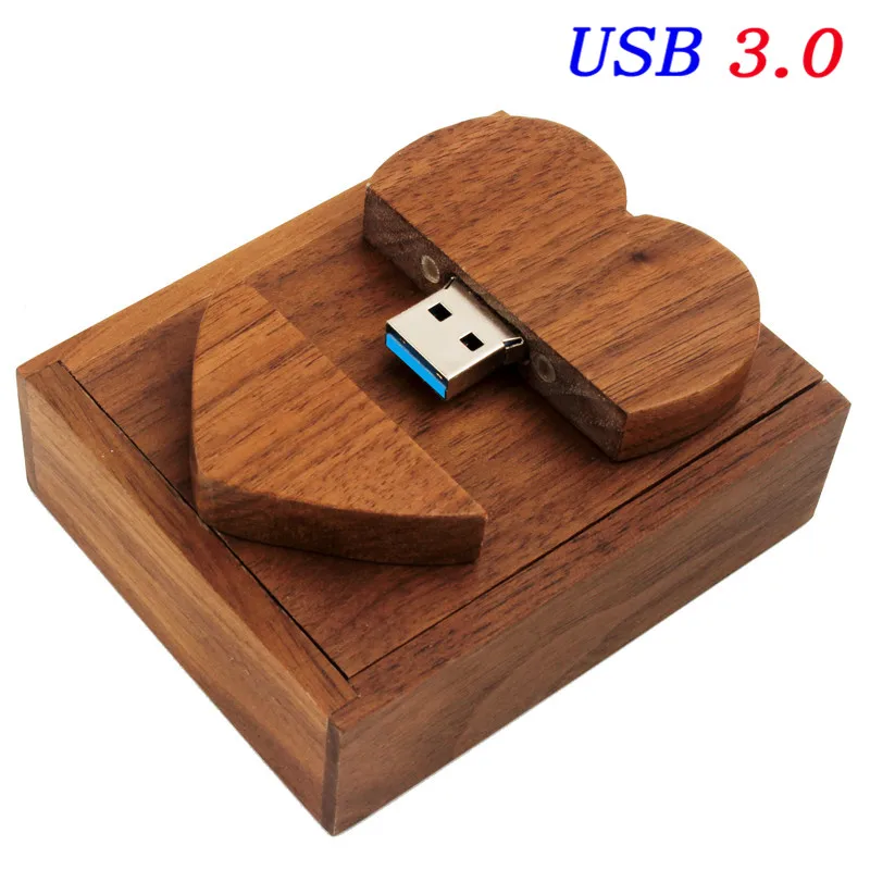 JASTER USB 3,0 USB флеш-накопитель с деревянным сердцем+ упаковочная коробка, флешка, 4 ГБ, 8 ГБ, 16 ГБ, 32 ГБ, логотип, Заказная фотография, свадебный подарок - Цвет: Walnut with box